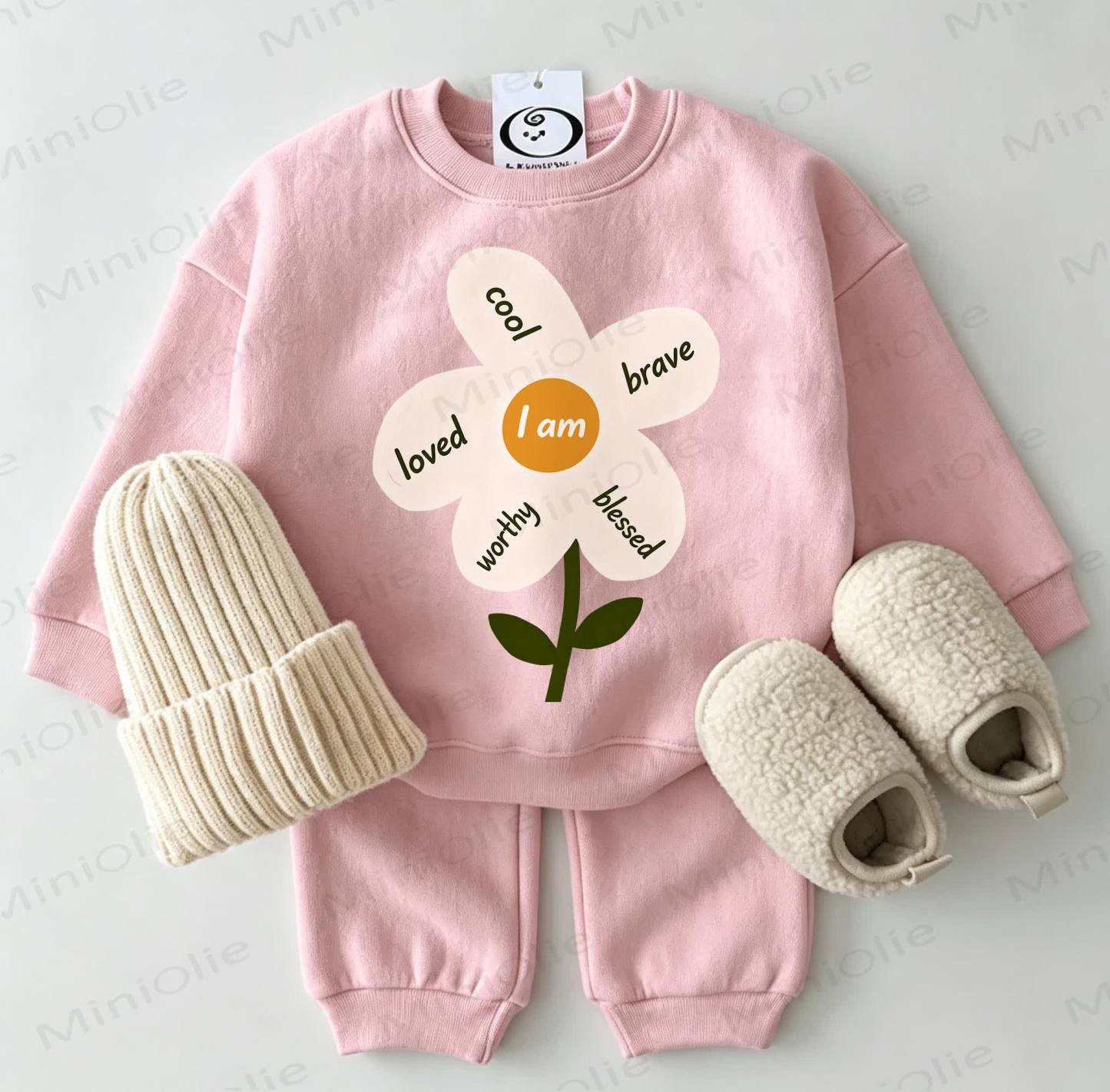 I AM COOL BRAVE BLESSED WORTHY LOVED Baby Sweatshirt 2-piece Pink Set - Pink - 2-3T - image 1