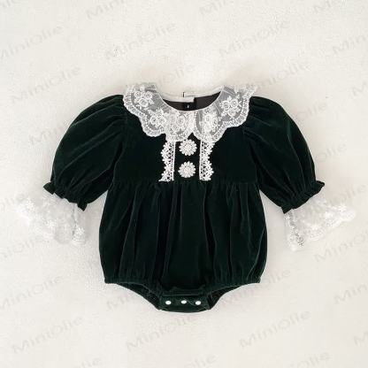 Baby Girl Velvet Lace Collar Dress and Bodysuit - Green Bodysuit - 18-24M - image 5