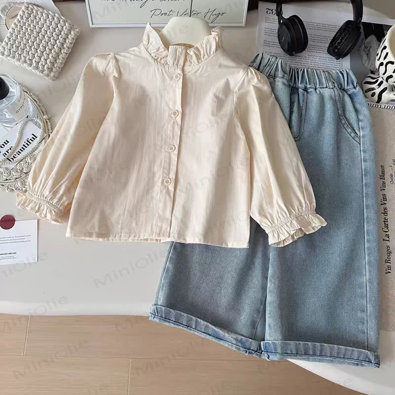 Toddler Kid Girl Ruffle Denim Layered 3-piece Set - image 4