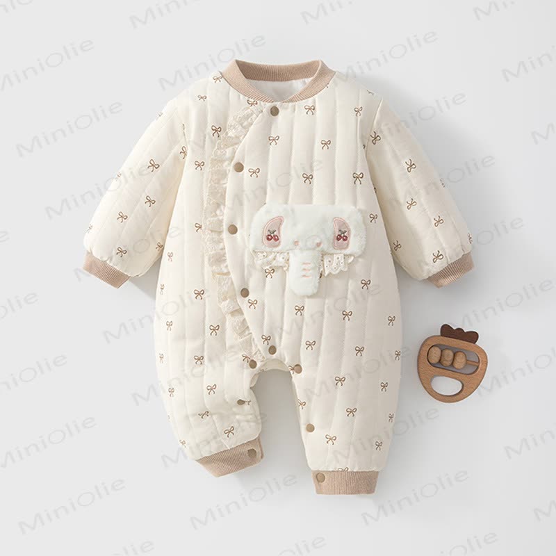 Baby Quilted Elephant Lace Romper - Beige - 18-24M - image 2