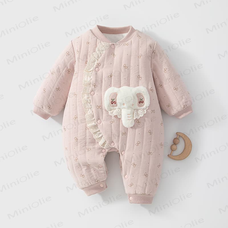 Baby Quilted Elephant Lace Romper - Pink - 18-24M - image 4