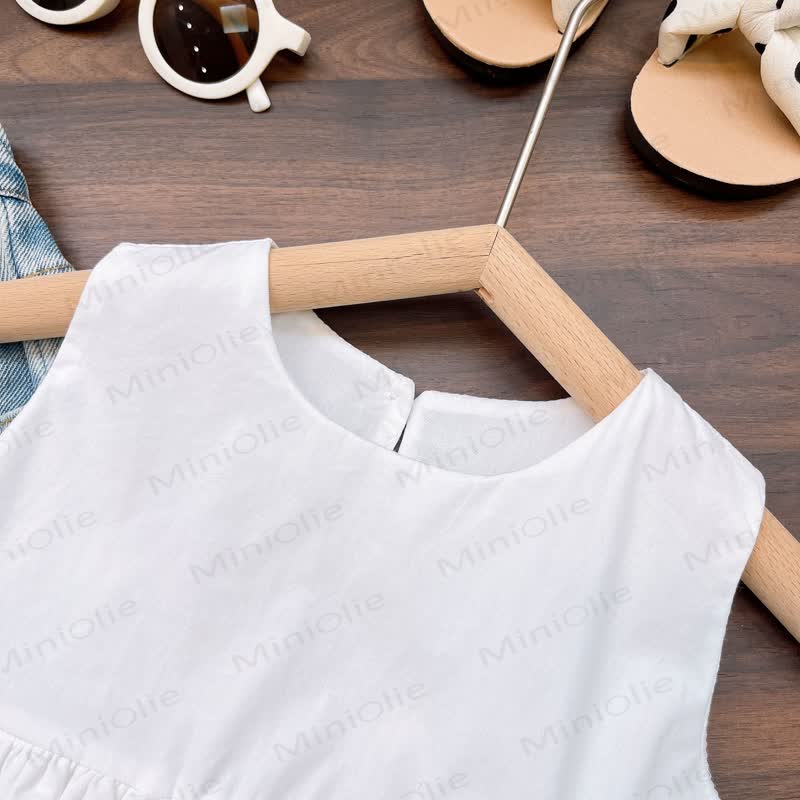Toddler Kid Girl White Ruffle Lace Top and Denim Pants 2-piece Set - image 2