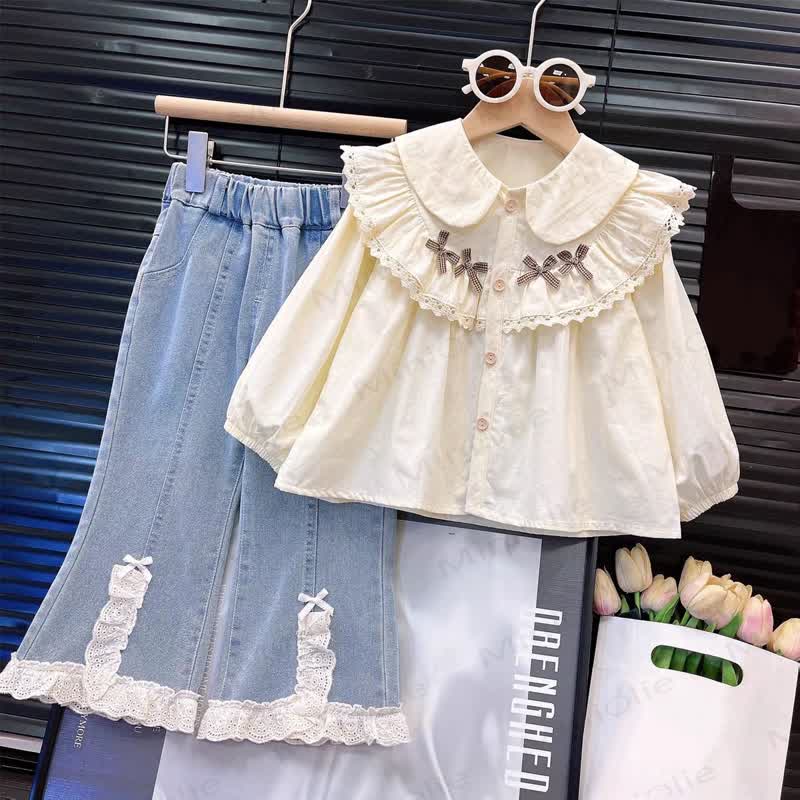 Toddler Kid Girl Yellow Blouse and Denim Pants 2-piece Set - Yellow - 8-9T - image 1