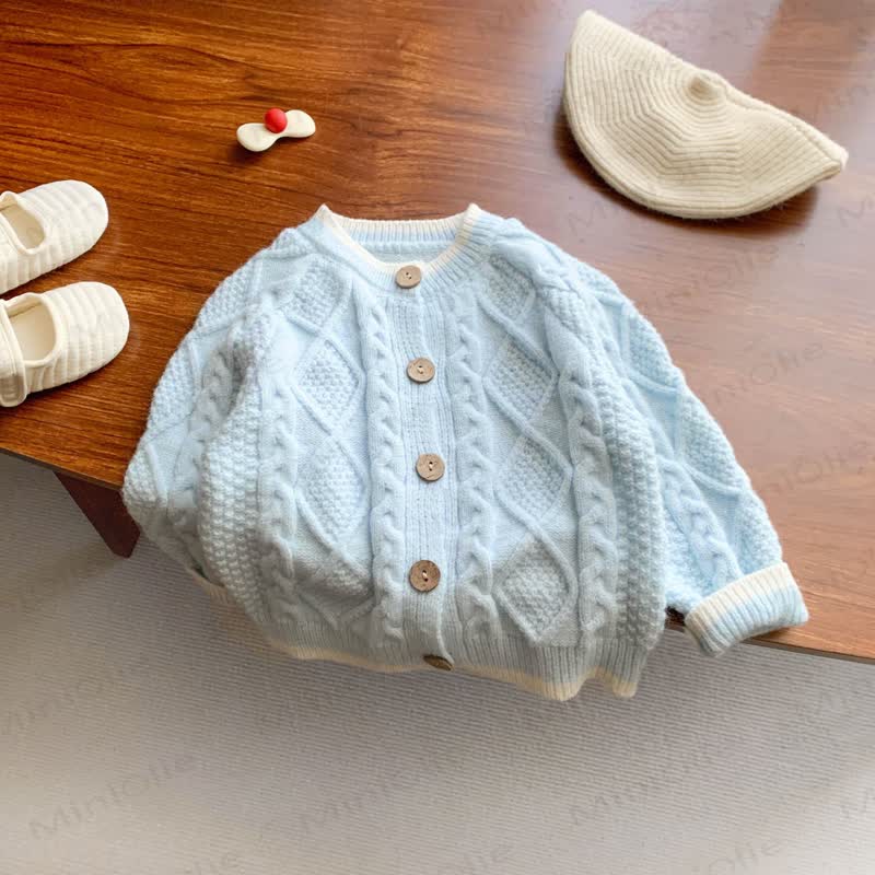 Baby Toddler Cable Knit Cardigan or Bodysuit - Blue Cardigan - 2-3T - image 2