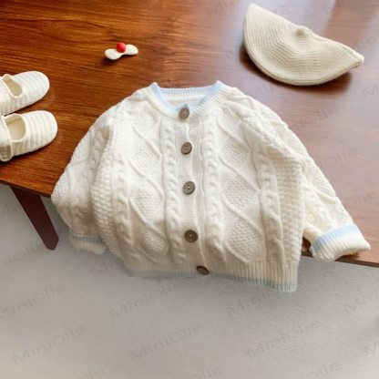 Baby Toddler Cable Knit Cardigan or Bodysuit - Beige Cardigan - 2-3T - image 3
