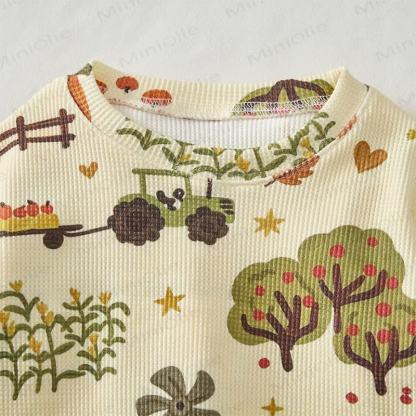 Baby Pumpkin Print Yellow Waffle Sweatshirt 2-piece Set - image 4