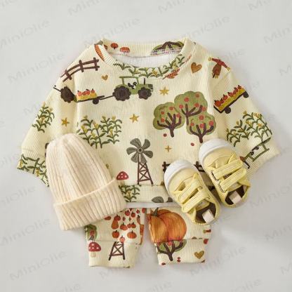 Baby Pumpkin Print Yellow Waffle Sweatshirt 2-piece Set - image 2
