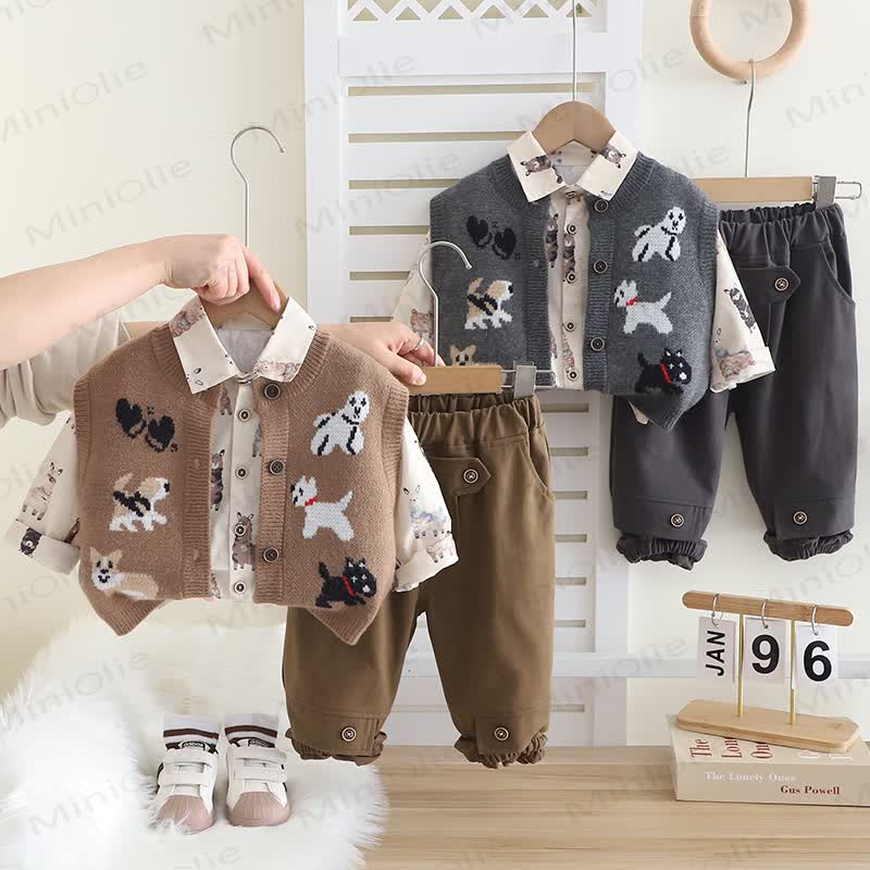 Baby Toddler Puppy Knit 3-piece Set - image 1