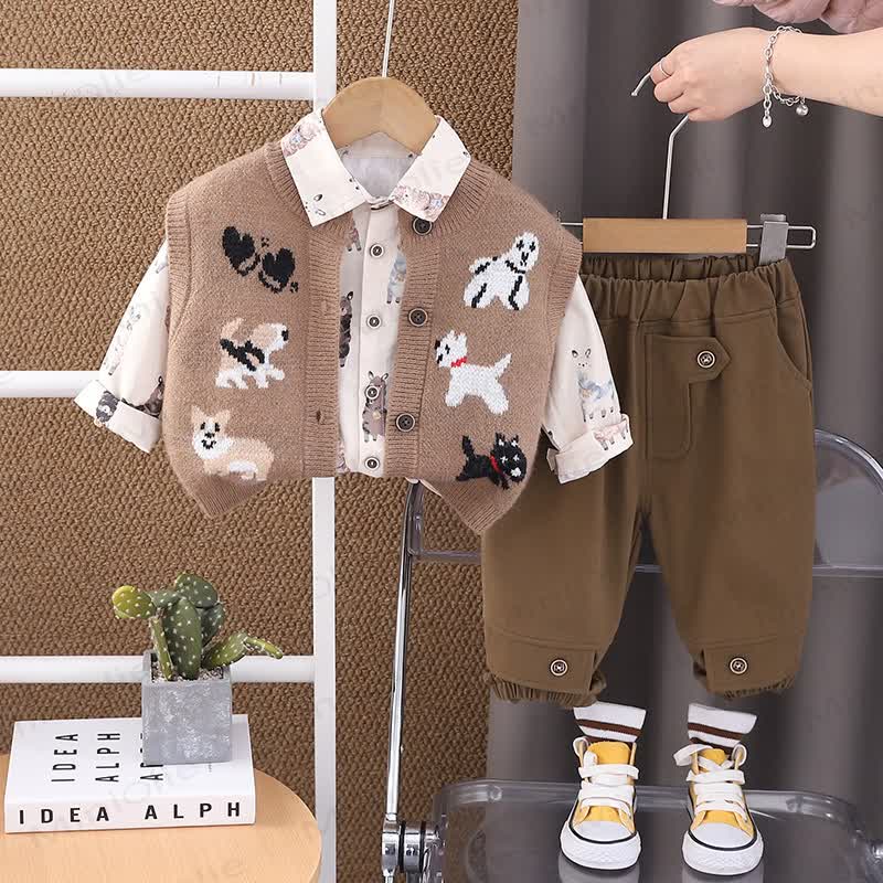 Baby Toddler Puppy Knit 3-piece Set - Brown - 4-5T - image 2
