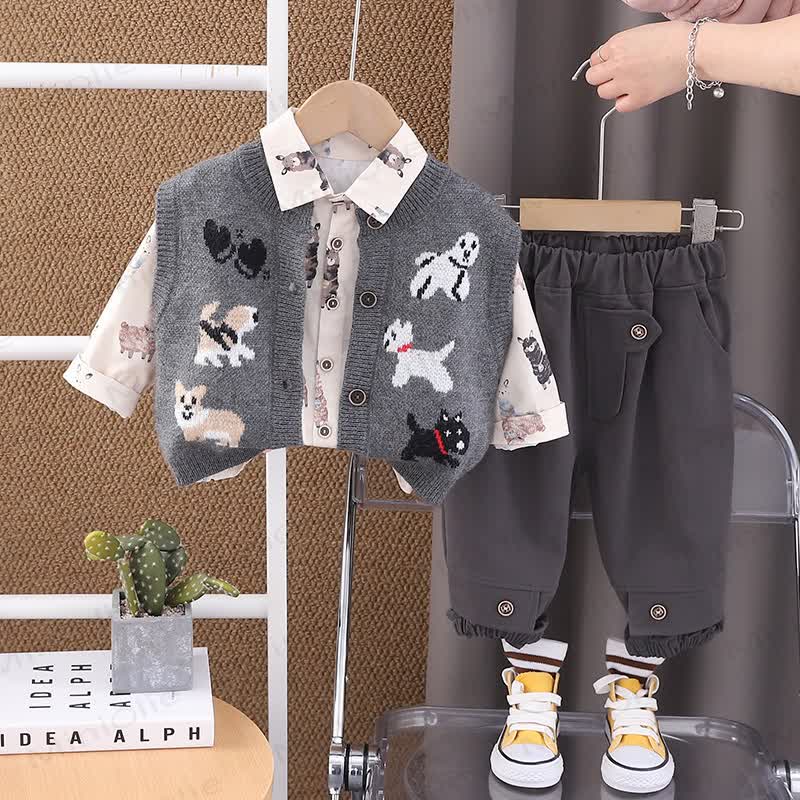 Baby Toddler Puppy Knit 3-piece Set - Gray - 4-5T - image 3