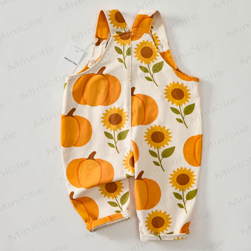 Baby Toddler Pumpkin Sunflower Print Beige Overalls  - image 3