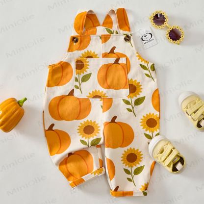 Baby Toddler Pumpkin Sunflower Print Beige Overalls  - image 2