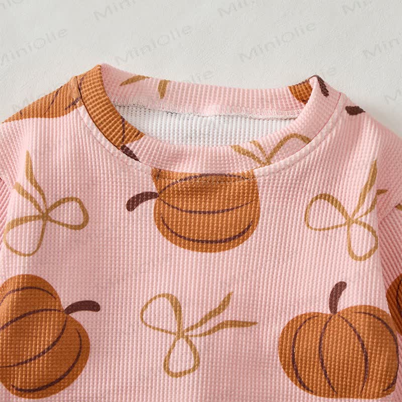 Baby Pumpkin Bow Pink Waffle Sweartshit and Pants 2-piece Set - image 4