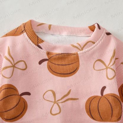 Baby Pumpkin Bow Pink Waffle Sweartshit and Pants 2-piece Set - image 4