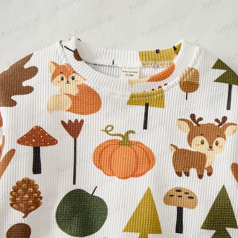 Baby Fox Deer Mushroom Pumpkin Print Waffle 2-piece Set - image 2