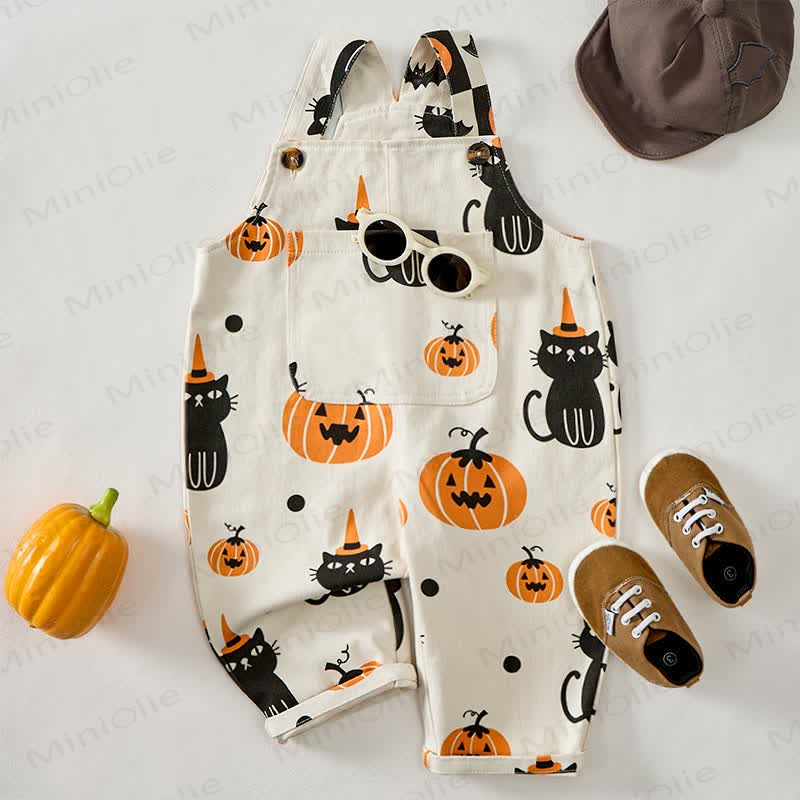 Baby Toddler Cat Pumpkin Print Overalls - image 2