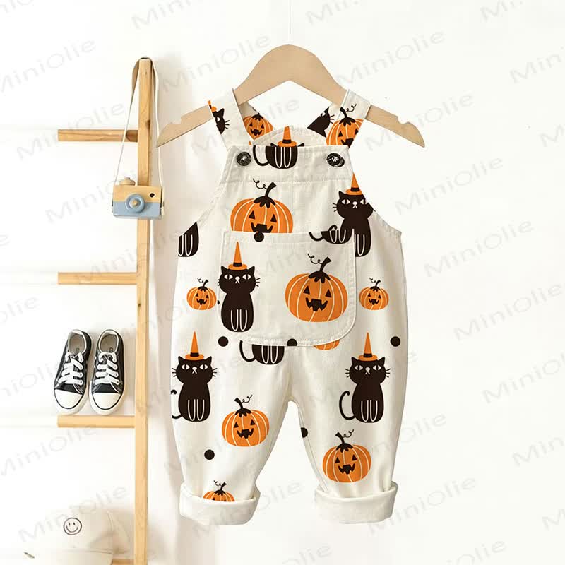 Baby Toddler Cat Pumpkin Print Overalls - Beige - 3-5T - image 1