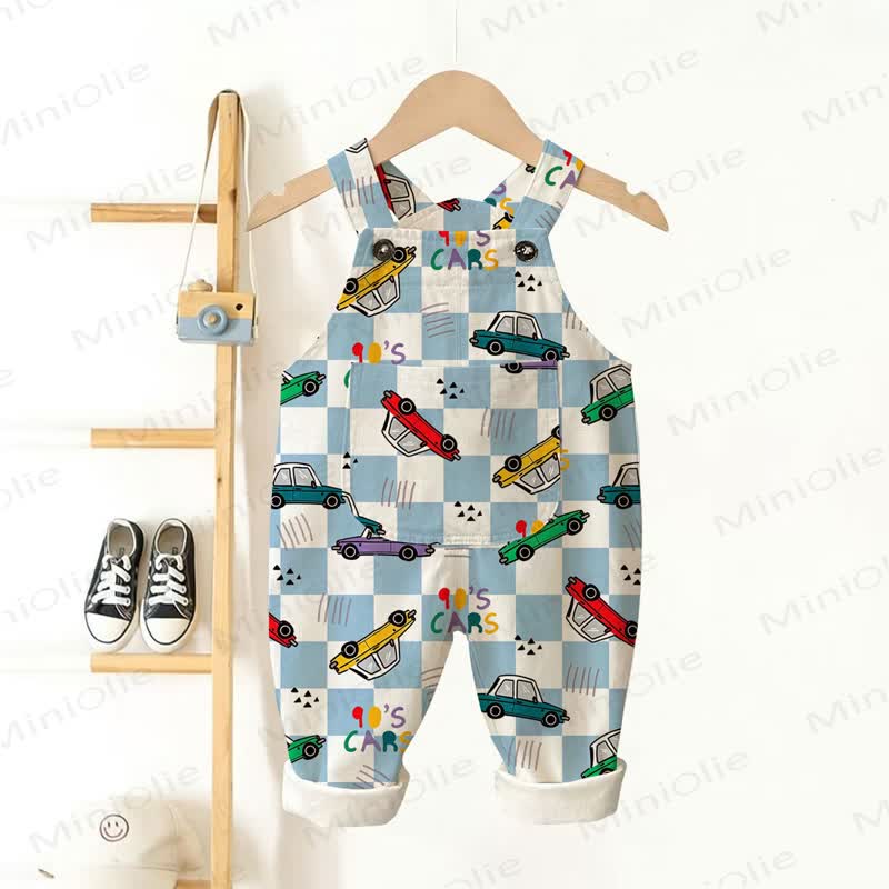 Baby Toddler Checkerboard Car Overalls - Beige - 3-5T - image 1