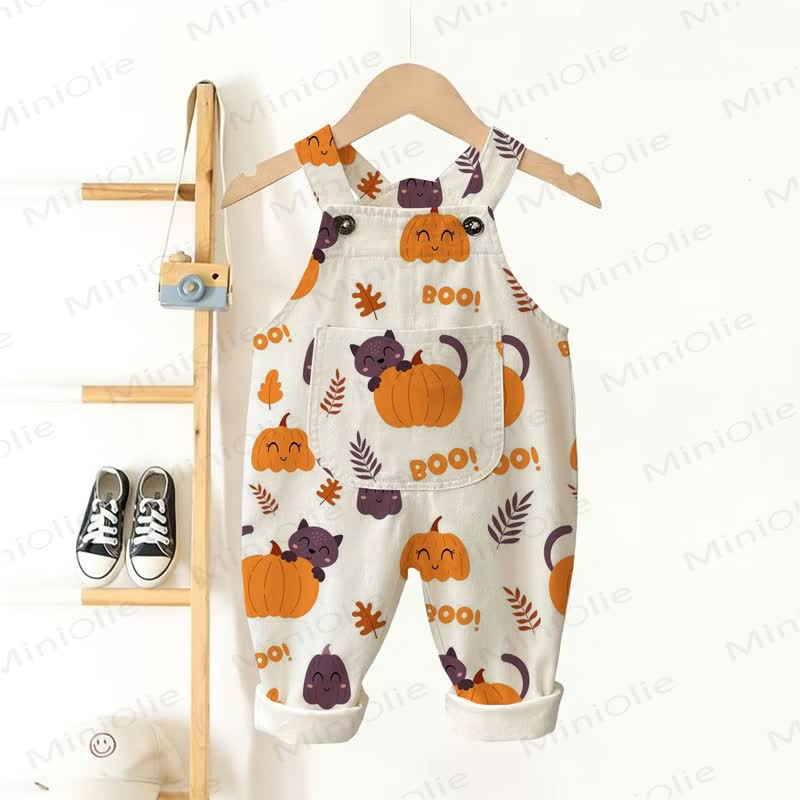  BOO! Baby Toddler Pumpkin Cat Overalls - Beige - 3-5T - image 1