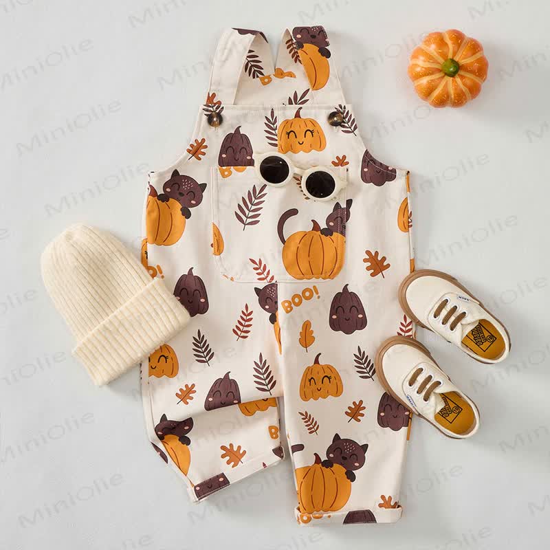  BOO! Baby Toddler Pumpkin Cat Overalls - image 2