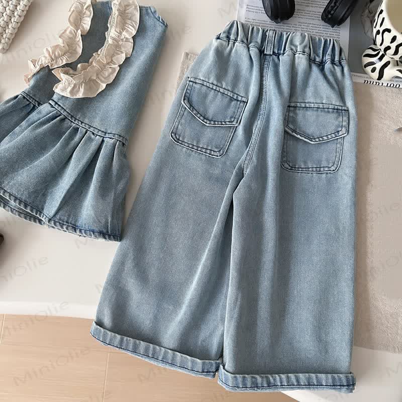 Toddler Kid Girl Ruffle Denim Layered 3-piece Set - image 6