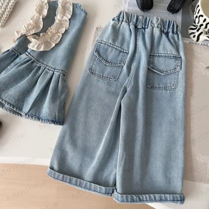 Toddler Kid Girl Ruffle Denim Layered 3-piece Set - image 6