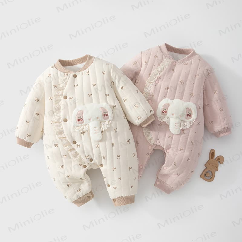 Baby Quilted Elephant Lace Romper - image 1