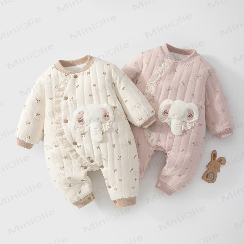 Baby Quilted Elephant Lace Romper - image 1