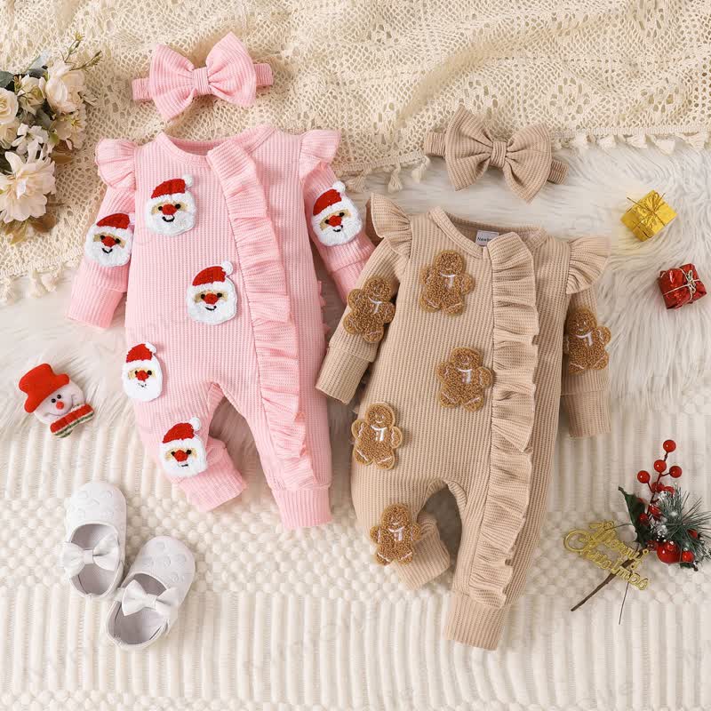 Baby Christmas Applique Romper with Bow - image 1