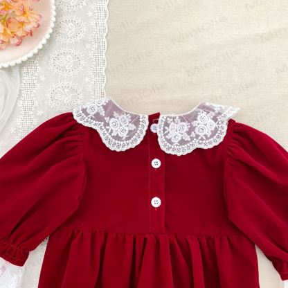 Baby Girl Velvet Lace Collar Dress and Bodysuit - image 8