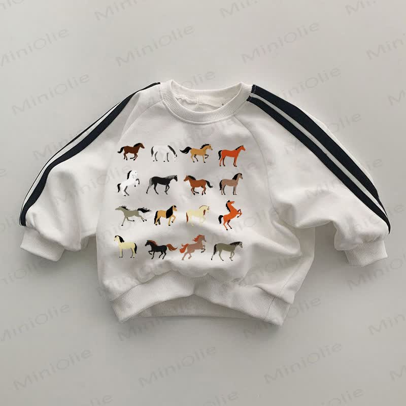 Baby Horse Black Striped Sleeve White Sweatshirt - White - 2-3T - image 1