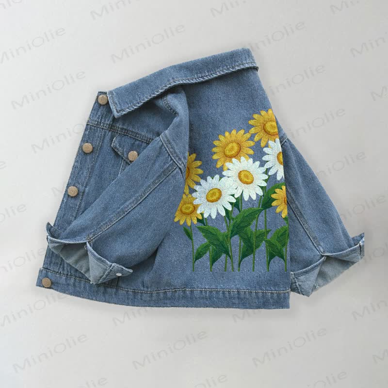 Toddler Kid Floral Print Denim Jacket - Blue - 10-11T - image 1