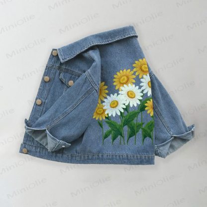Toddler Kid Floral Print Denim Jacket - Blue - 10-11T - image 1