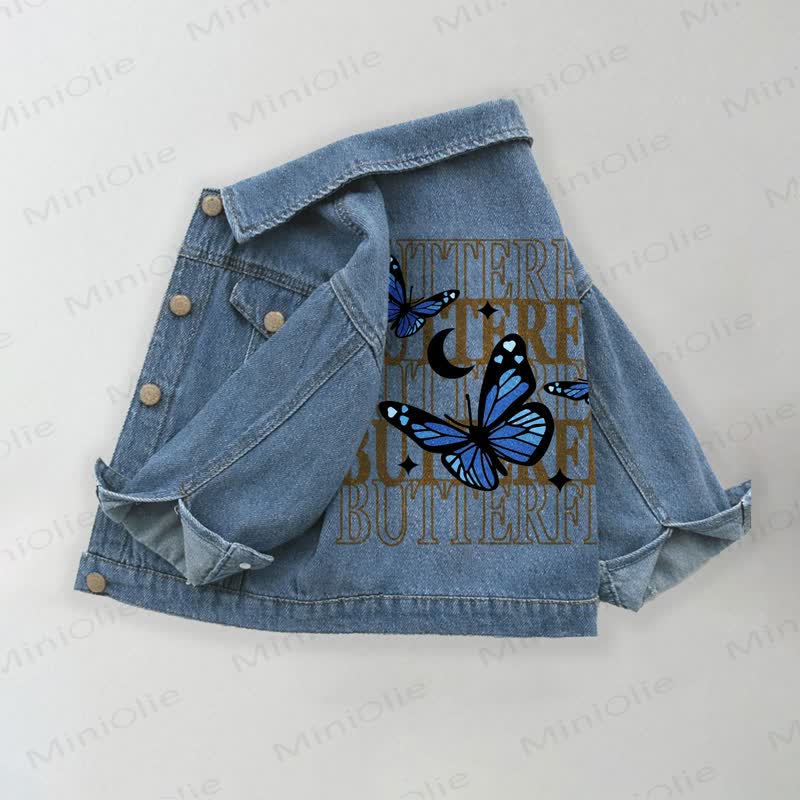 BUTTERFLY Toddler Kid Denim Jacket - Blue - 10-11T - image 1