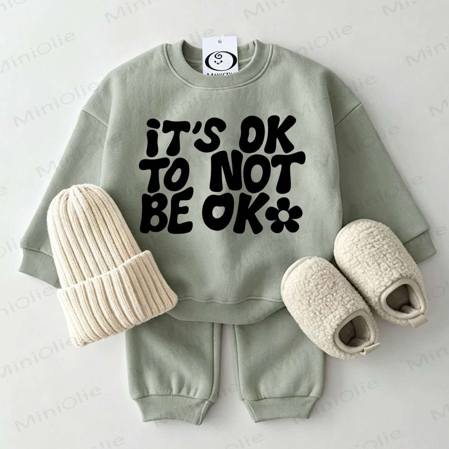 IT'S OK TO NOT BE OK Baby Sweatshirt 2-piece Grey Green Set - Grey Green - 2-3T - image 1