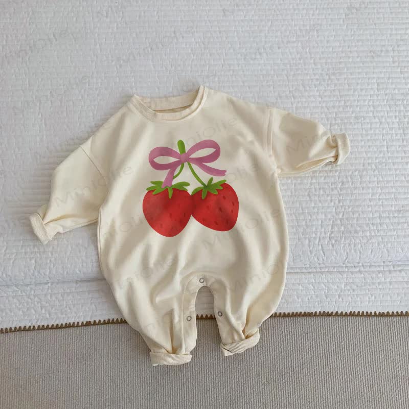 Baby Strawberry Bow Beige Romper - Beige - 2-3T - image 1