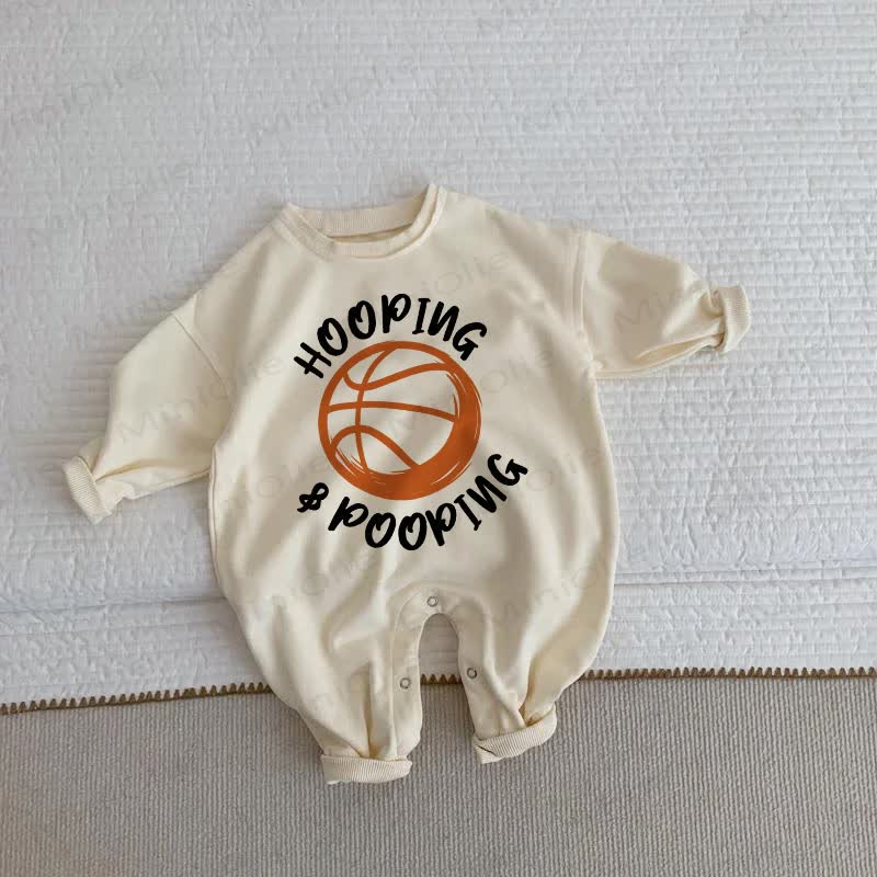 HOOPING & POOPING Baby Basketball Beige Romper - Beige - 2-3T - image 1