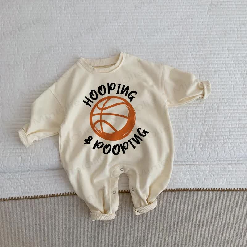 HOOPING & POOPING Baby Basketball Beige Romper - Beige - 2-3T - image 1