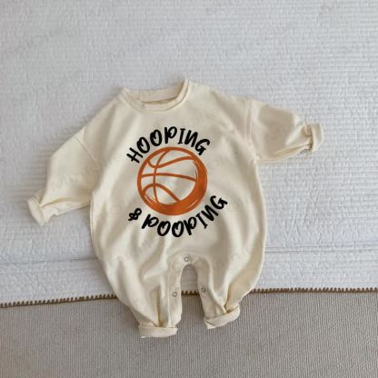 HOOPING & POOPING Baby Basketball Beige Romper - Beige - 2-3T - image 1