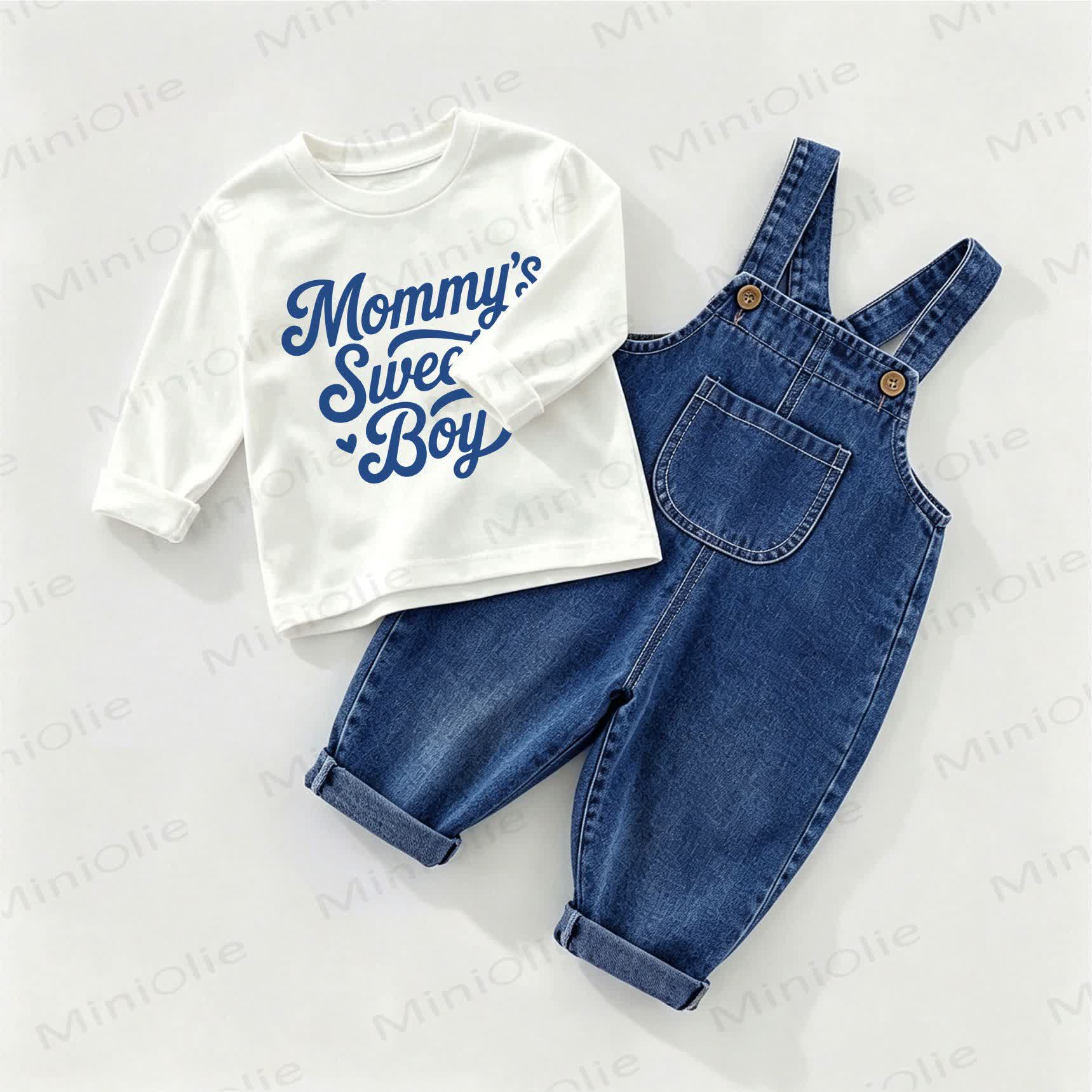MOMMY'S SWEET BOY Baby Denim Overalls and Tee 2-piece Set - White&Blue - 2-3T - image 1