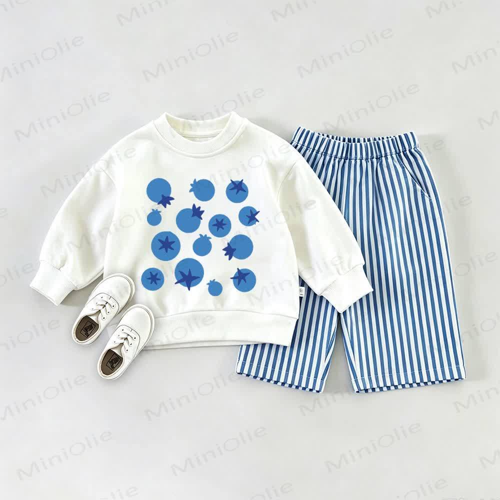 Baby Blueberry Print Sweatshirt 2-piece Set - White&Blue - 2-3T - image 1