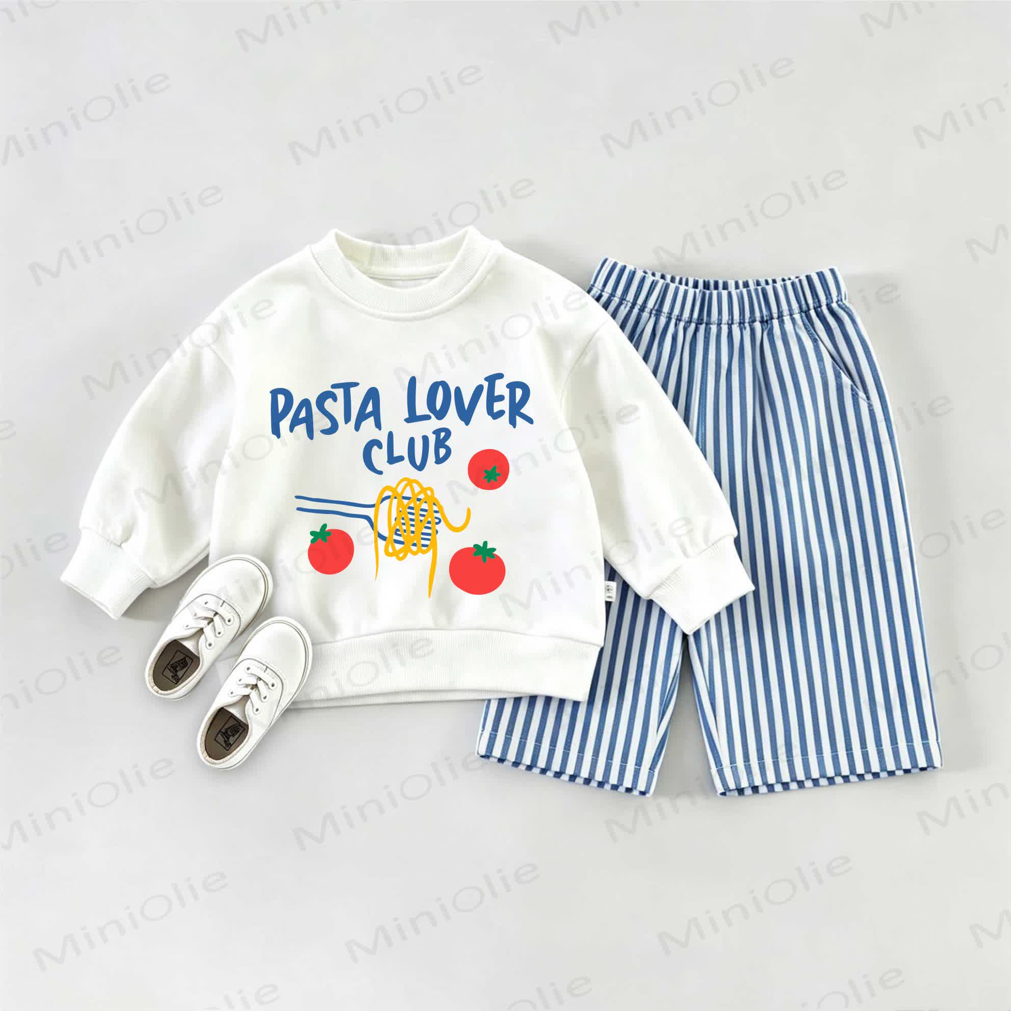 PASTA LOVER CLUB Baby Sweatshirt 2-piece Set - White&Blue - 2-3T - image 1