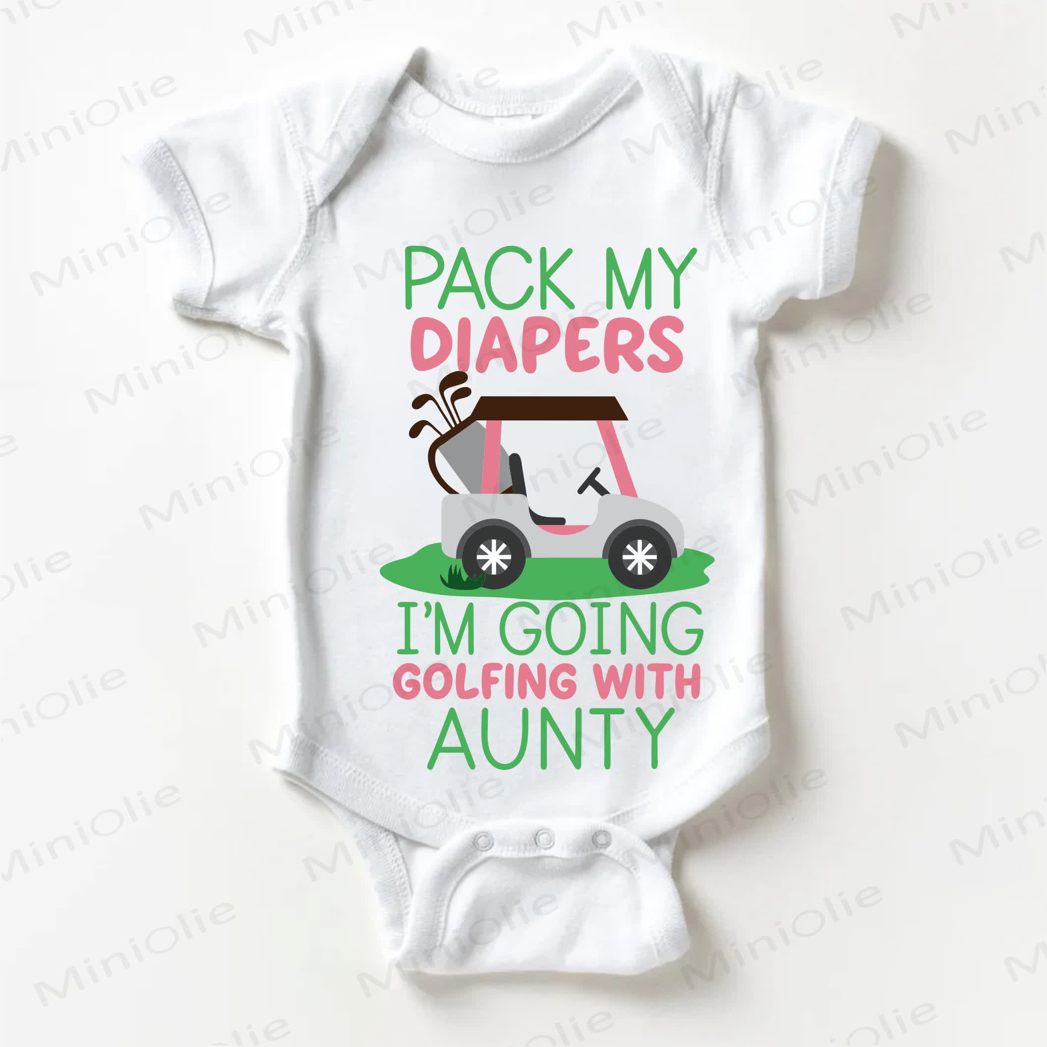 PACK MY DIAPERS I'M GOING GOLFING WITH AUNTY Baby White Bodysuit - White - 18-24M - image 1