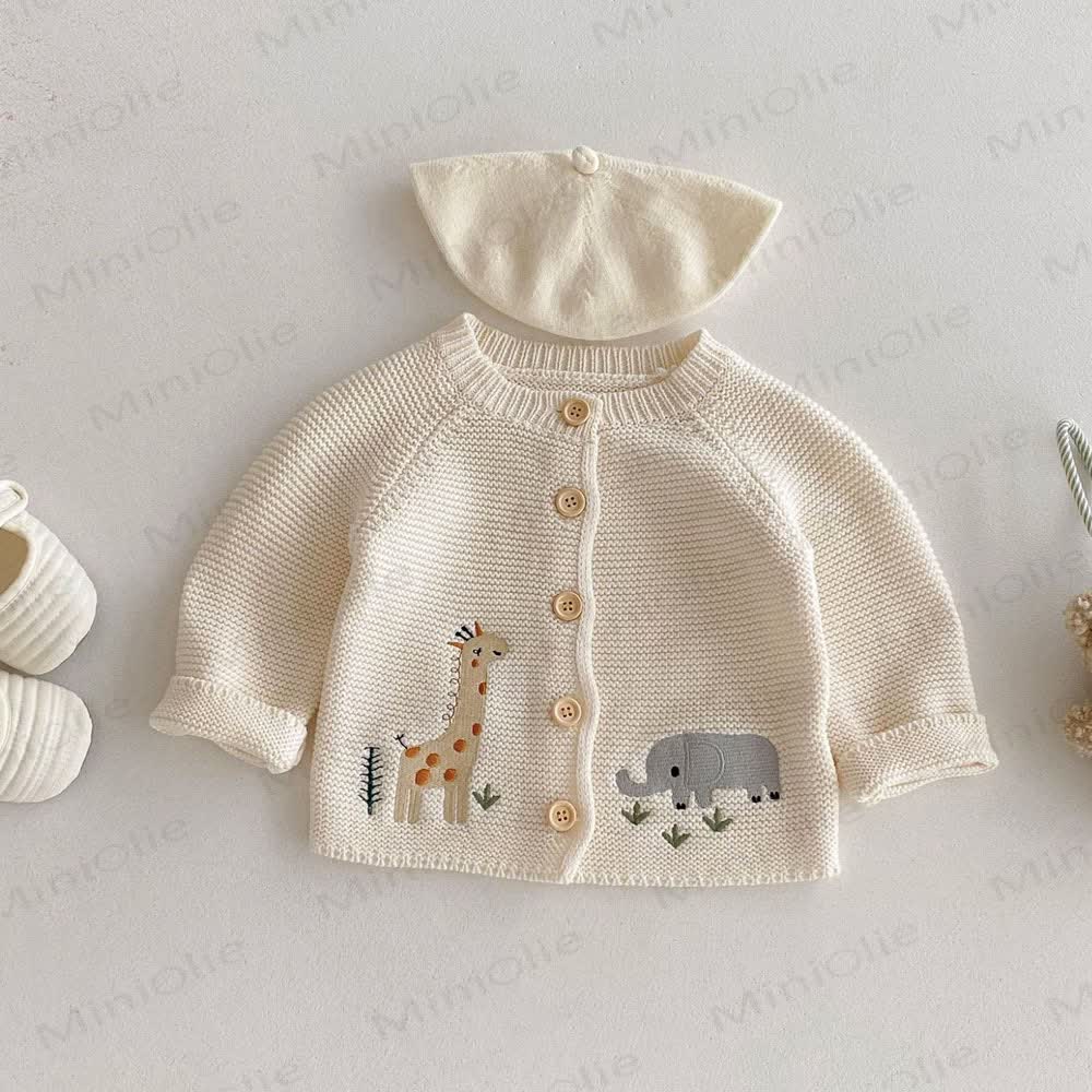 Baby Toddler Animal Knit Cardigan Sweater - Beige - 2-3T - image 1