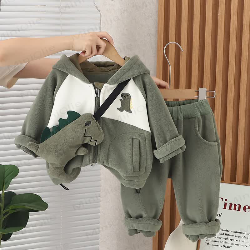 Baby Toddler Cozy Dinosaur Hooded Jacket and Pants 2-piece Set - Green - 4-5T - image 3