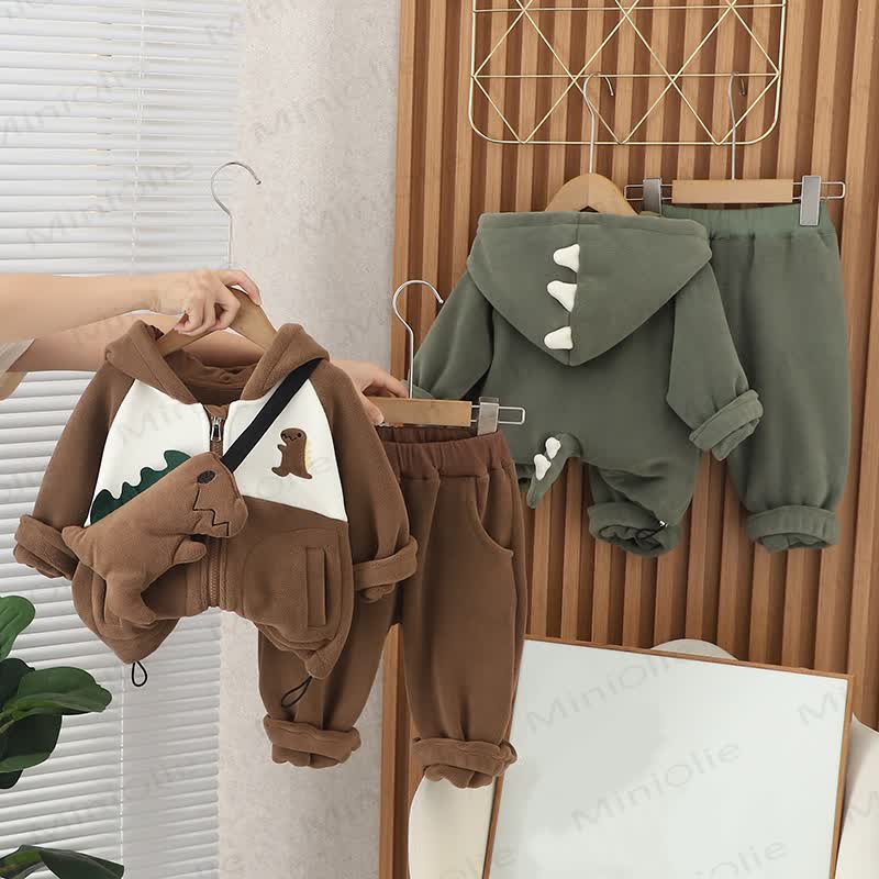 Baby Toddler Cozy Dinosaur Hooded Jacket and Pants 2-piece Set - image 1