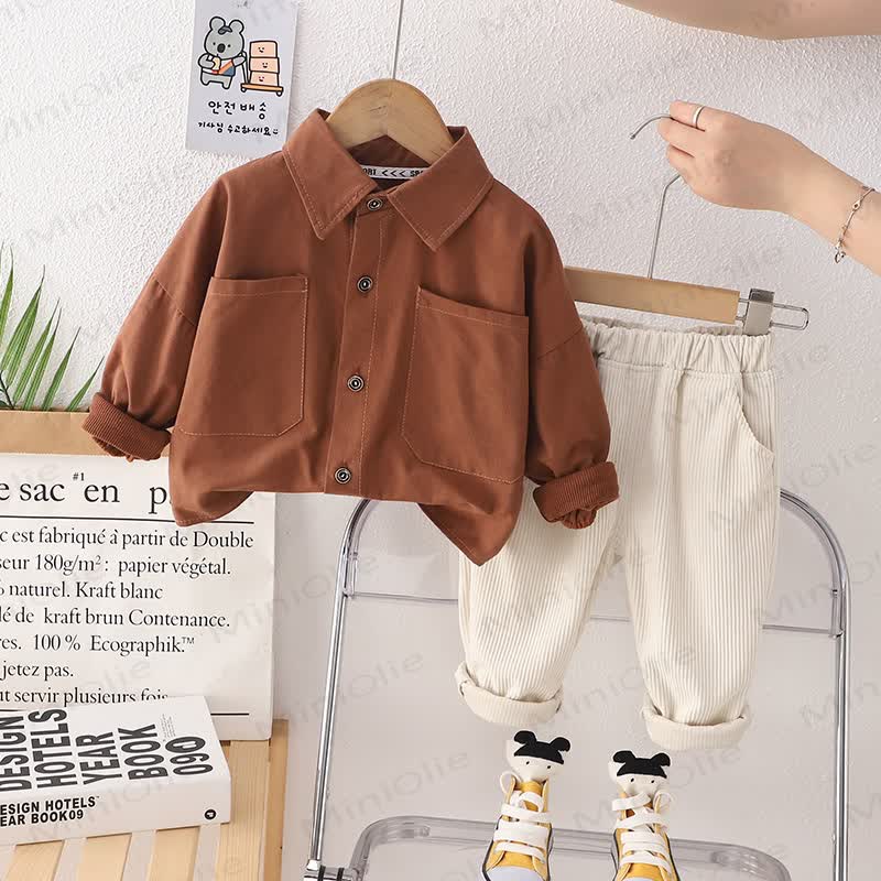 Toddler Baby Boy Brown Jacket and Corduroy Pants 2-piece Set - Brown - 4-5T - image 1