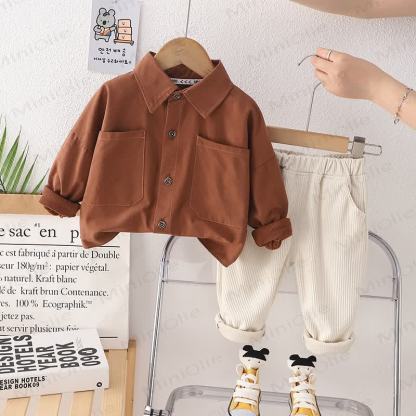 Toddler Baby Boy Brown Jacket and Corduroy Pants 2-piece Set - Brown - 4-5T - image 1