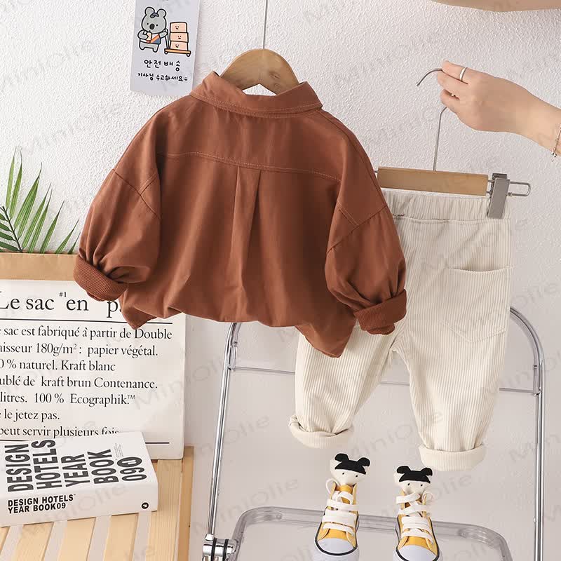 Toddler Baby Boy Brown Jacket and Corduroy Pants 2-piece Set - image 2
