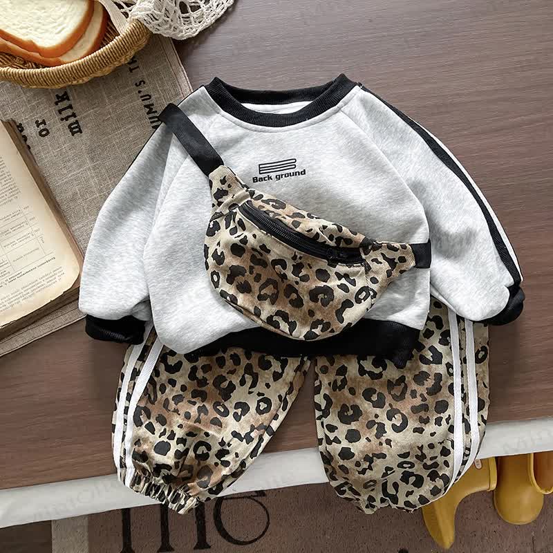 Toddler Baby Boy Sweatshirt and Leopard Print Jogger 2-piece Set with Bag - Gray - 4-5T - image 1